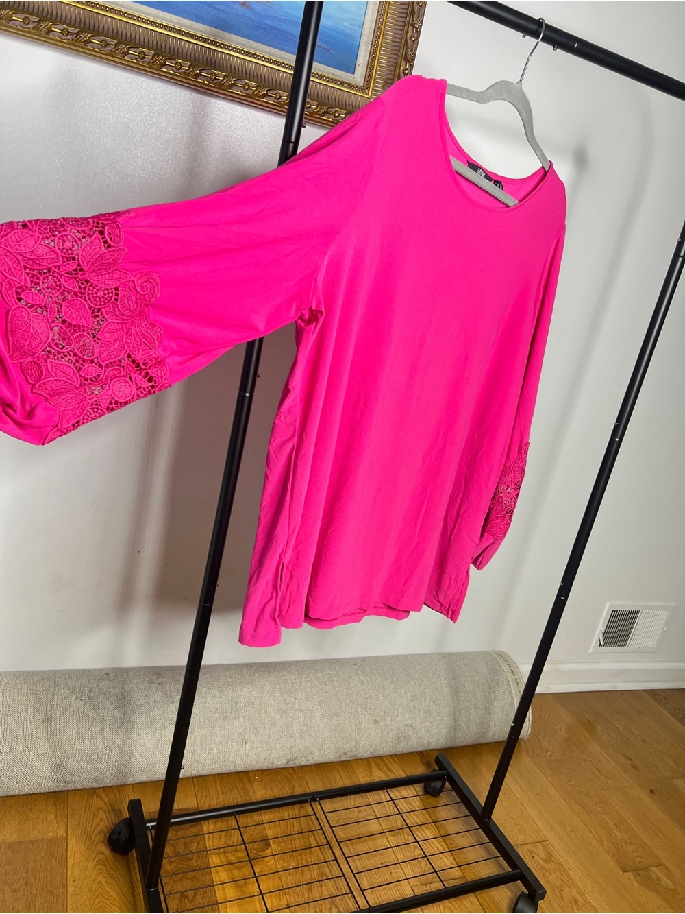 dennis basso Hot Pink Lace-Sleeve Tunic Top - Picture 7 of 7